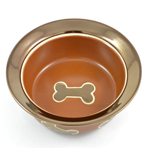 Large Nappa Matte Metallic Copper Dog Bowl