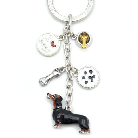 Dachshund (Black) Enameled Charm Key Chain