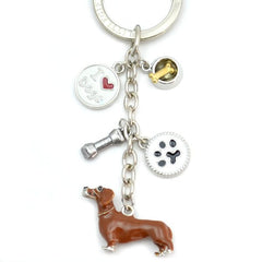 Dachshund (Red) Enameled Charm Key Chain