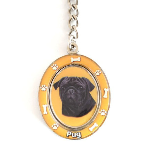 Pug (Black) Spinning Key Chain