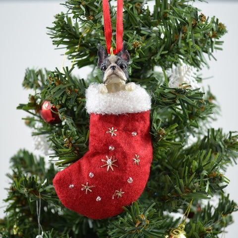 Boston Terrier Stocking Christmas Ornament