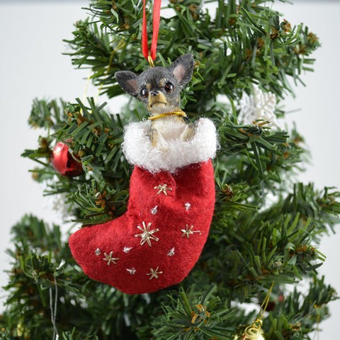 Chihuahua (Black and Tan) Stocking Christmas Ornament