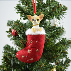 Chihuahua (Tan and White) Stocking Christmas Ornament