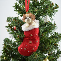 Shih Tzu (Tan & White Puppy) Stocking Christmas Ornament