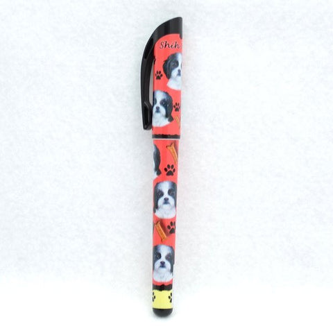 Shih Tzu (Black and White Puppy Cut) Refillable Gel Pen